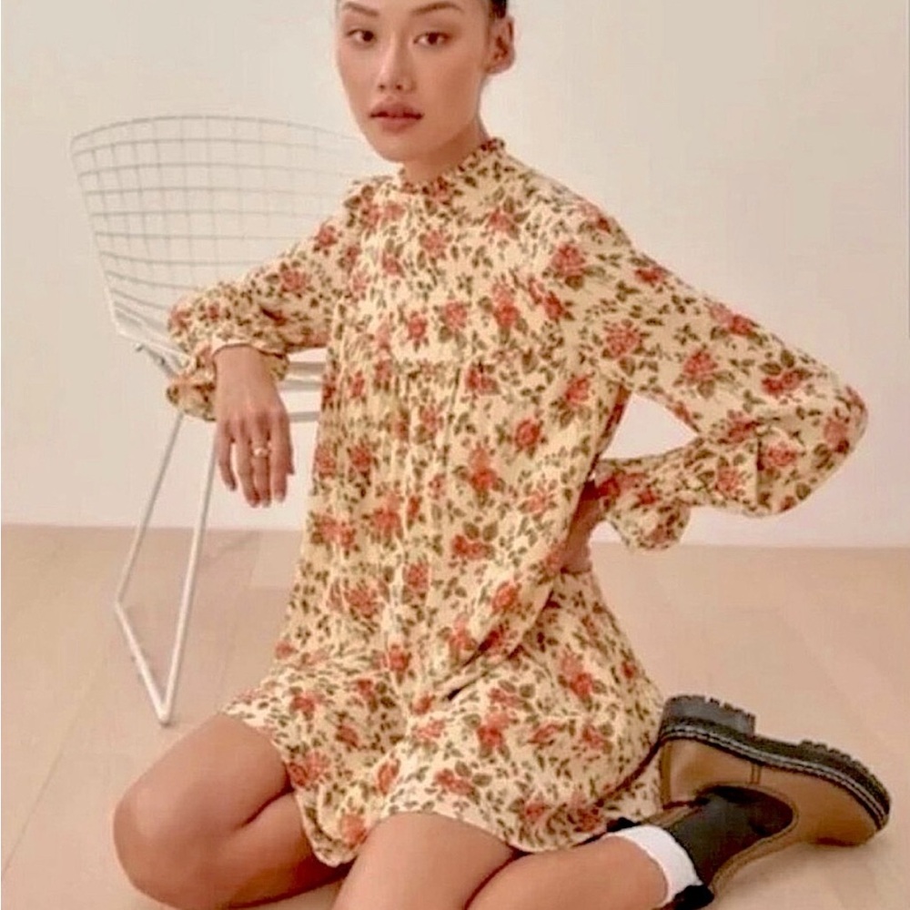 NWT REFORMATION JOURDAN RUFFLED VARENNA FLORAL CREPE LOOSE FIT MINI DRESS